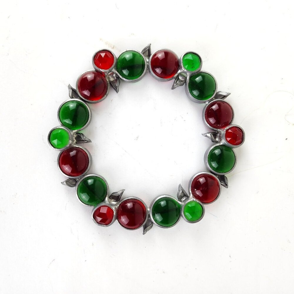 Christmas Wreath Red Green Glass Hanging